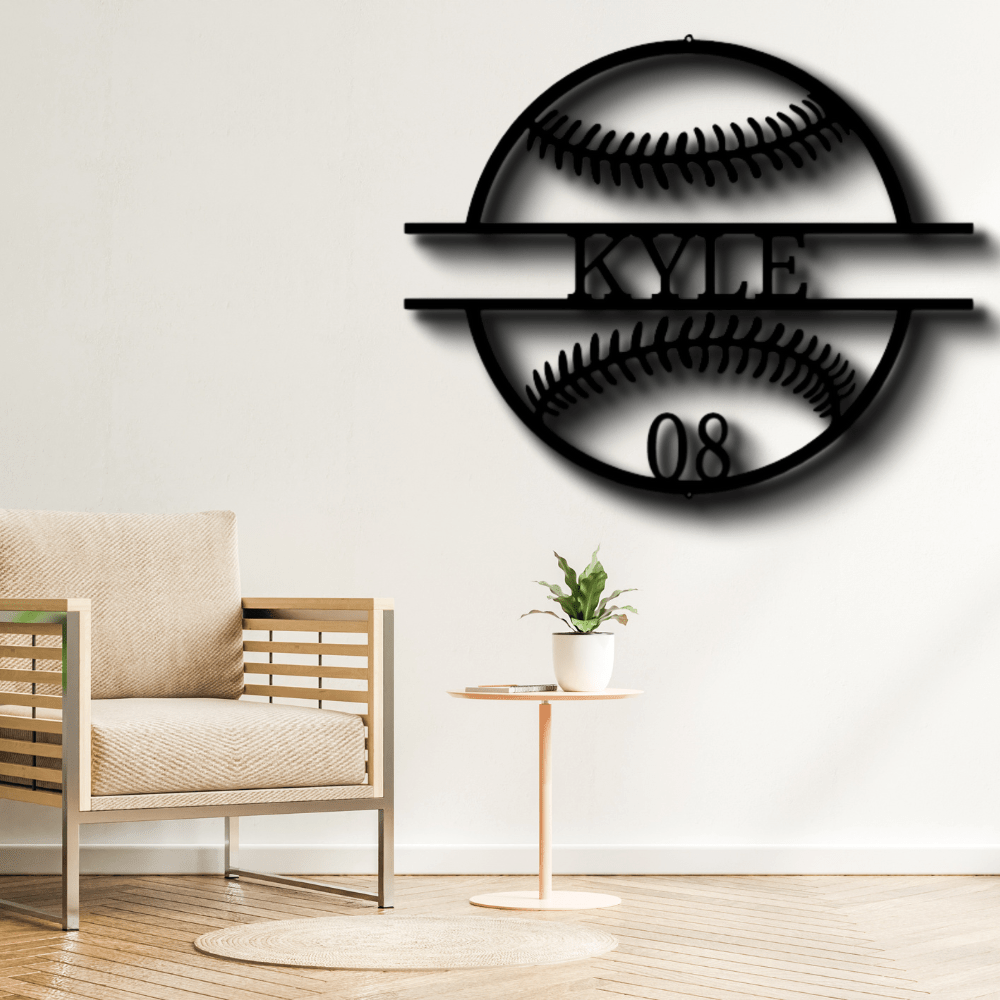 Custom Name and Number Baseball Metal Sign, Personalized Baseball Player Name Sign, Birthday Gift For A Sports Lover, Meaningful Wall Art. - Family Gear Collections