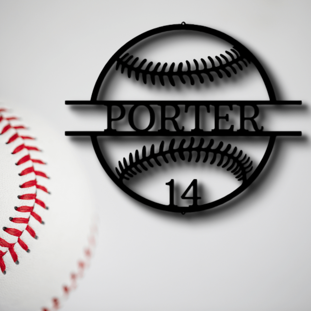 Custom Name and Number Baseball Metal Sign, Personalized Baseball Player Name Sign, Birthday Gift For A Sports Lover, Meaningful Wall Art. - Family Gear Collections