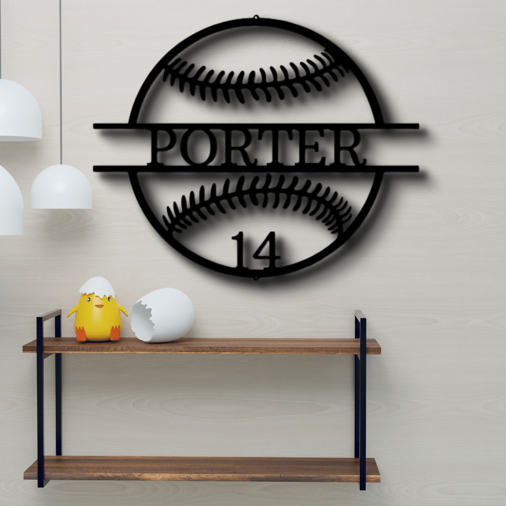 Custom Name and Number Baseball Metal Sign, Personalized Baseball Player Name Sign, Birthday Gift For A Sports Lover, Meaningful Wall Art. - Family Gear Collections