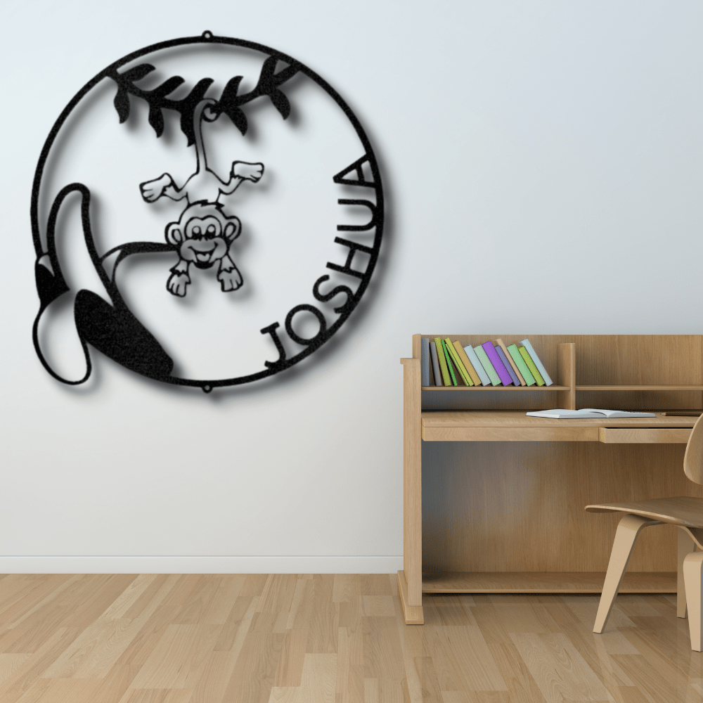 Custom Our Little Monkey Metal Sign, Personalized Swinging Monkey Metal Art Sign, Nursery Wall Art Decor, Kids Playroom Wall Hanging, X-mas Gift For Little Nephew - Family Gear Collections