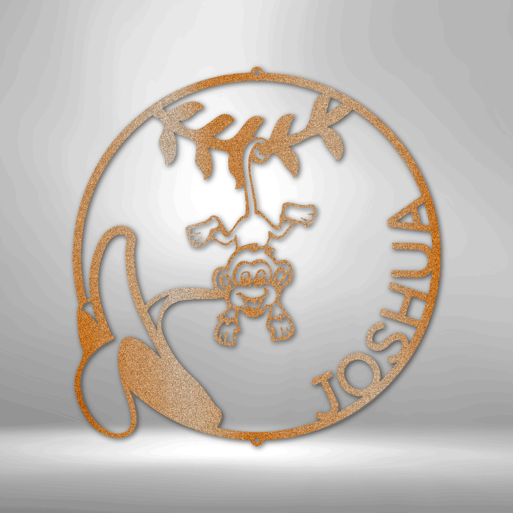 Custom Our Little Monkey Metal Sign, Personalized Swinging Monkey Metal Art Sign, Nursery Wall Art Decor, Kids Playroom Wall Hanging, X-mas Gift For Little Nephew - Family Gear Collections