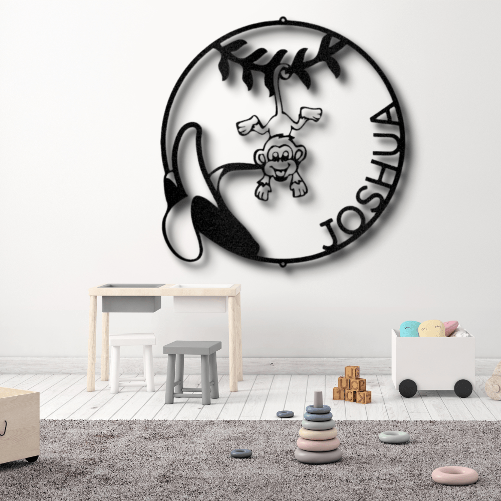 Custom Our Little Monkey Metal Sign, Personalized Swinging Monkey Metal Art Sign, Nursery Wall Art Decor, Kids Playroom Wall Hanging, X-mas Gift For Little Nephew - Family Gear Collections