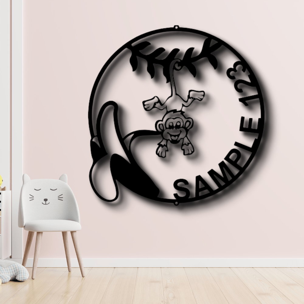 Custom Our Little Monkey Metal Sign, Personalized Swinging Monkey Metal Art Sign, Nursery Wall Art Decor, Kids Playroom Wall Hanging, X-mas Gift For Little Nephew - Family Gear Collections