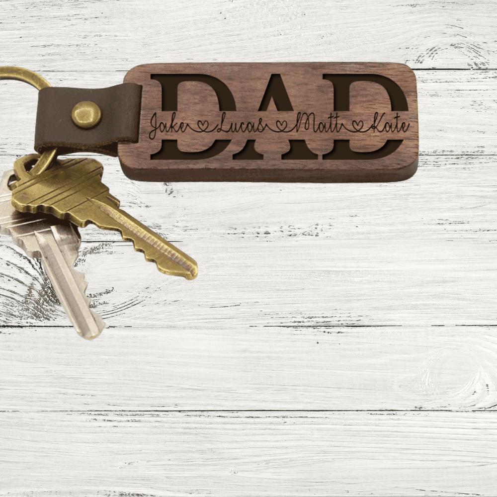 Custom Split Name Wooden Key Chain, Personalized Wooden Keychain Gift For Amazing Dad , Birthday Gift For Him, Son To Dad, Daughter To Dad Gift. - Family Gear Collections