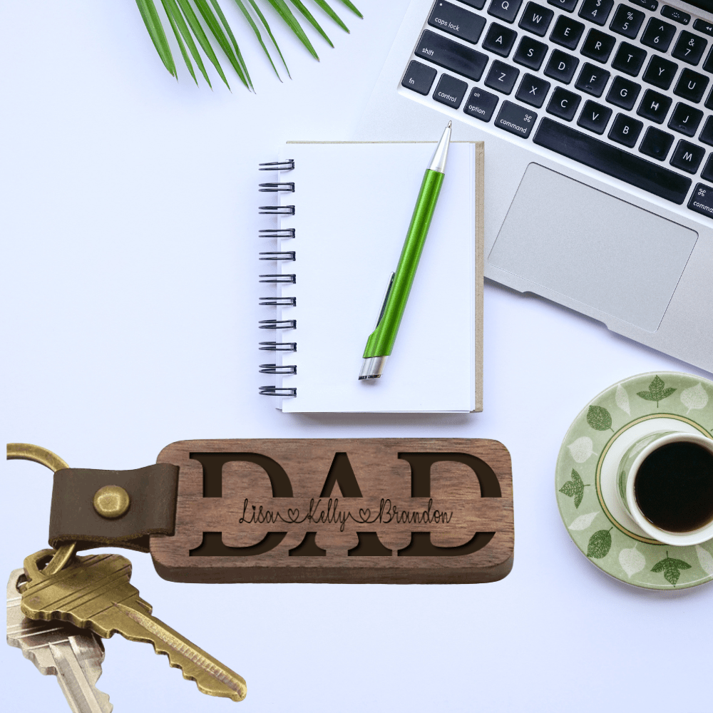 Custom Split Name Wooden Key Chain, Personalized Wooden Keychain Gift For Amazing Dad , Birthday Gift For Him, Son To Dad, Daughter To Dad Gift. - Family Gear Collections