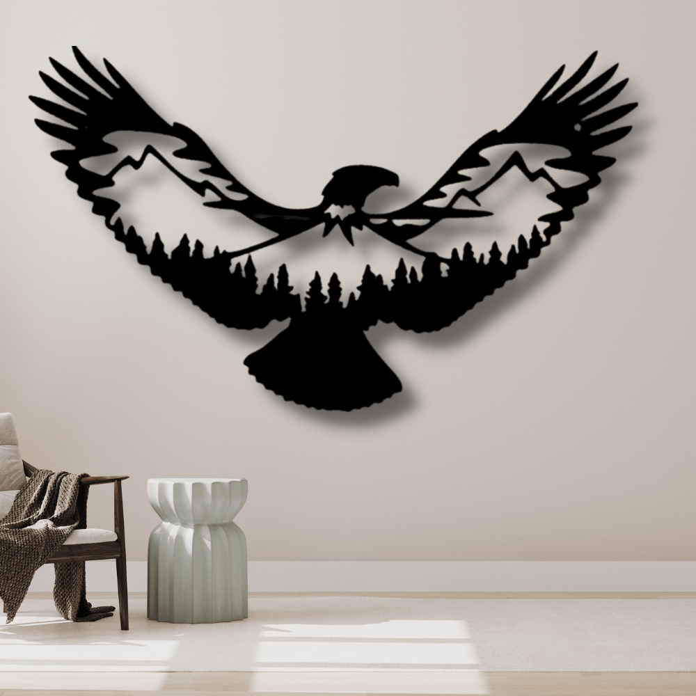Eagle Scene Metal Sign, Flying Eagle Living Room Decoration, Indoor Wall Art Hanging, Housewarming Gift, Birthday Gift - Family Gear Collections