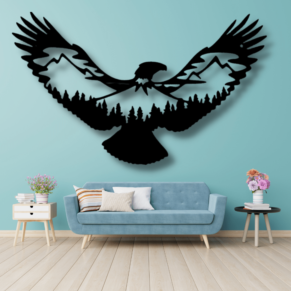 Eagle Scene Metal Sign, Flying Eagle Living Room Decoration, Indoor Wall Art Hanging, Housewarming Gift, Birthday Gift - Family Gear Collections