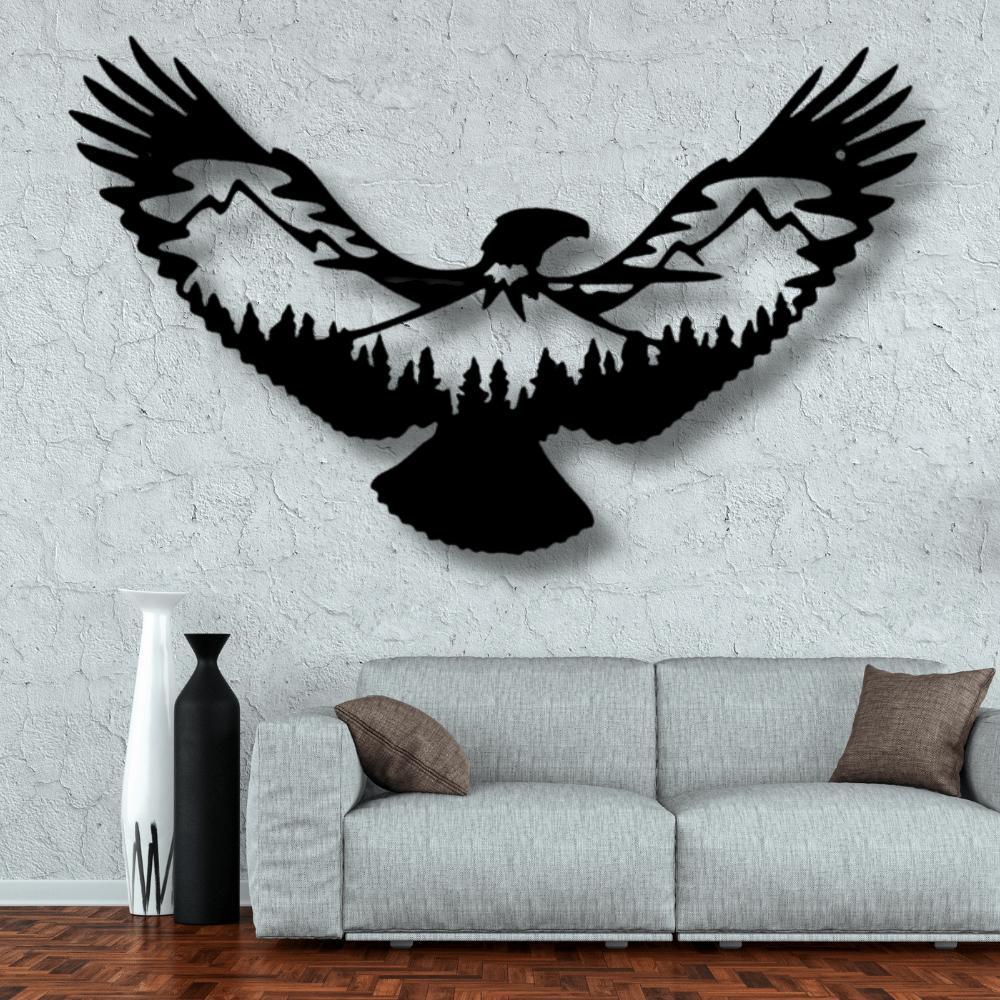 Eagle Scene Metal Sign, Flying Eagle Living Room Decoration, Indoor Wall Art Hanging, Housewarming Gift, Birthday Gift - Family Gear Collections