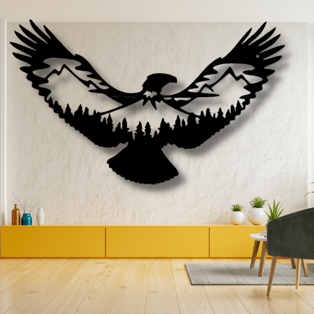 Eagle Scene Metal Sign, Flying Eagle Living Room Decoration, Indoor Wall Art Hanging, Housewarming Gift, Birthday Gift - Family Gear Collections