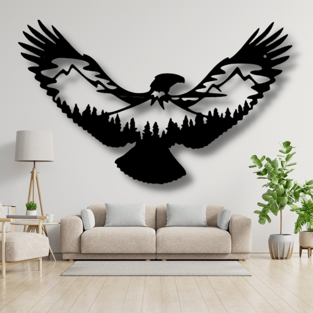Eagle Scene Metal Sign, Flying Eagle Living Room Decoration, Indoor Wall Art Hanging, Housewarming Gift, Birthday Gift - Family Gear Collections