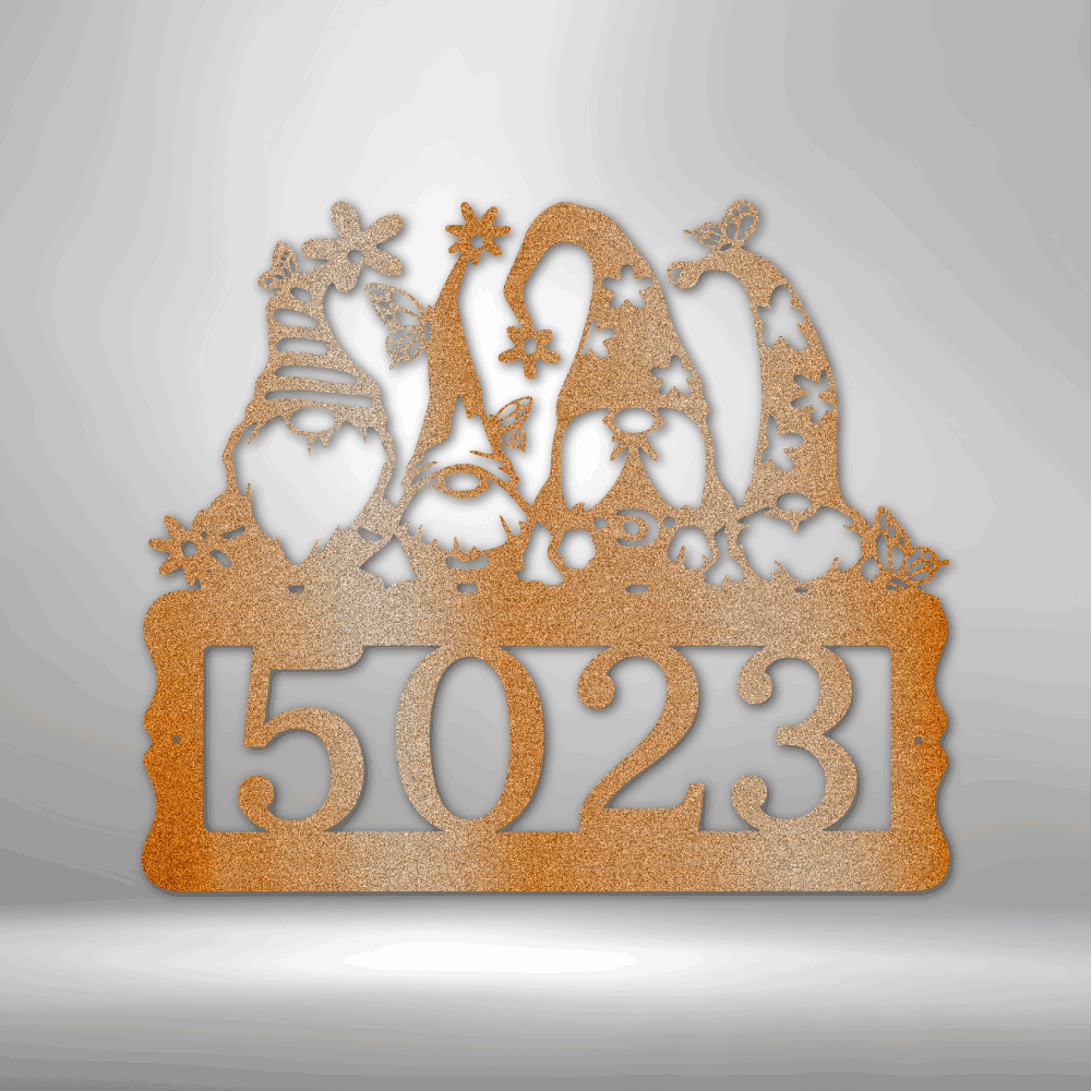 Gnome Address Metal Sign, Personalized Metal Address Sign, House Number Decor, Metal Address Numbers, Outdoor sign - Family Gear Collections