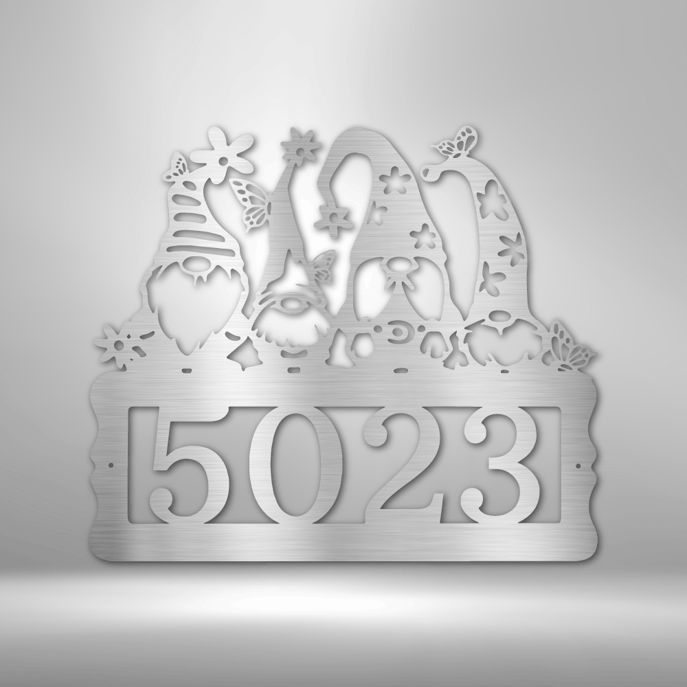 Gnome Address Metal Sign, Personalized Metal Address Sign, House Number Decor, Metal Address Numbers, Outdoor sign - Family Gear Collections