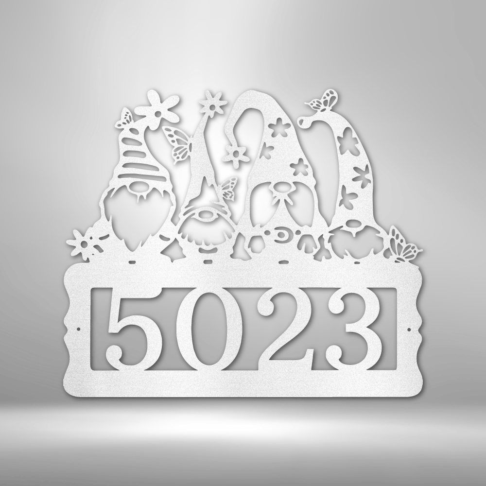 Gnome Address Metal Sign, Personalized Metal Address Sign, House Number Decor, Metal Address Numbers, Outdoor sign - Family Gear Collections