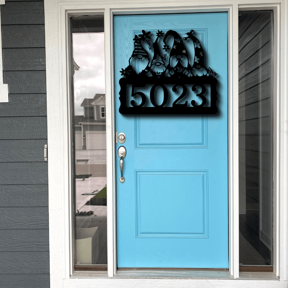 Gnome Address Metal Sign, Personalized Metal Address Sign, House Number Decor, Metal Address Numbers, Outdoor sign - Family Gear Collections