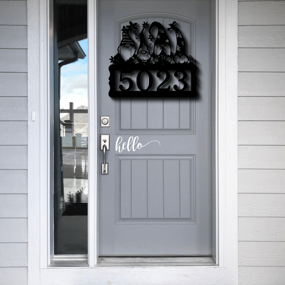 Gnome Address Metal Sign, Personalized Metal Address Sign, House Number Decor, Metal Address Numbers, Outdoor sign - Family Gear Collections