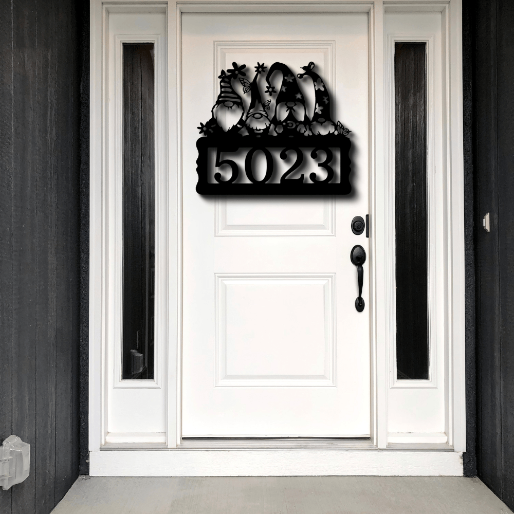 Gnome Address Metal Sign, Personalized Metal Address Sign, House Number Decor, Metal Address Numbers, Outdoor sign - Family Gear Collections