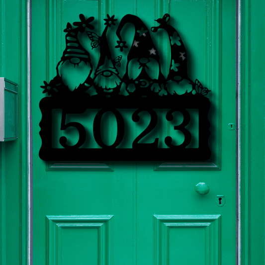 Gnome Address Metal Sign, Personalized Metal Address Sign, House Number Decor, Metal Address Numbers, Outdoor sign - Family Gear Collections