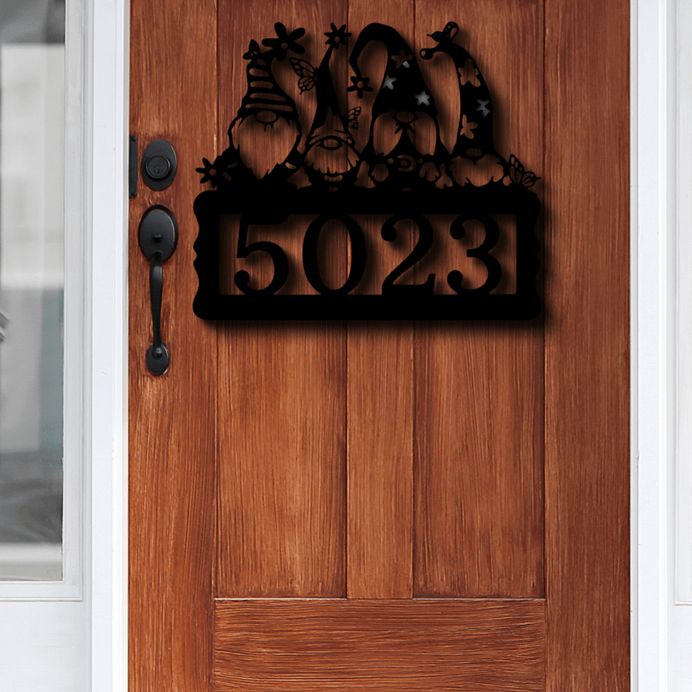 Gnome Address Metal Sign, Personalized Metal Address Sign, House Number Decor, Metal Address Numbers, Outdoor sign - Family Gear Collections