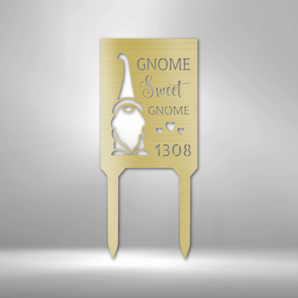 Gnome Home Sweet Gnome Steel Stake, Personalized Address Number Stake, Gnome Address Metal Stake, Gnome Address Metal Sign - Family Gear Collections