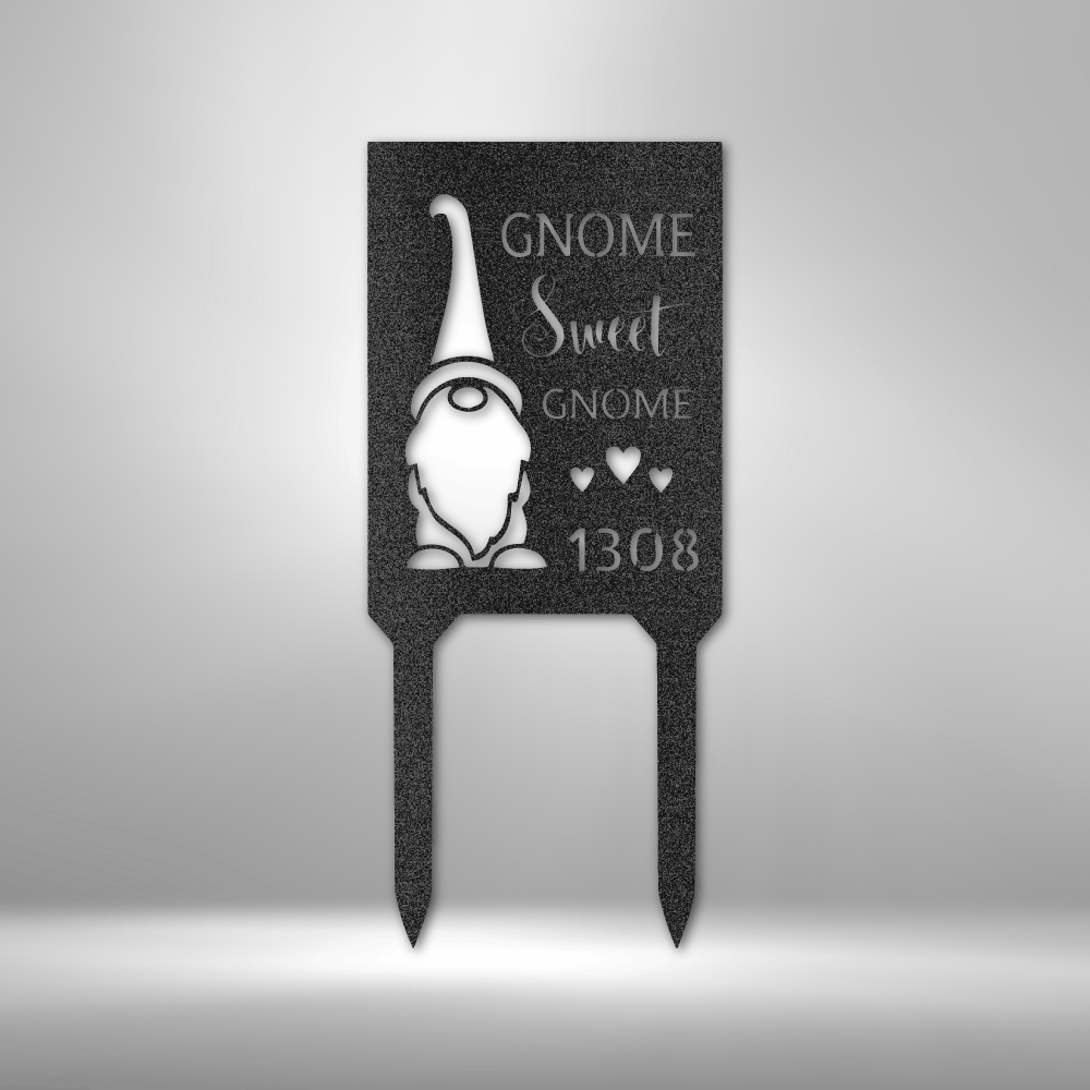Gnome Home Sweet Gnome Steel Stake, Personalized Address Number Stake, Gnome Address Metal Stake, Gnome Address Metal Sign - Family Gear Collections