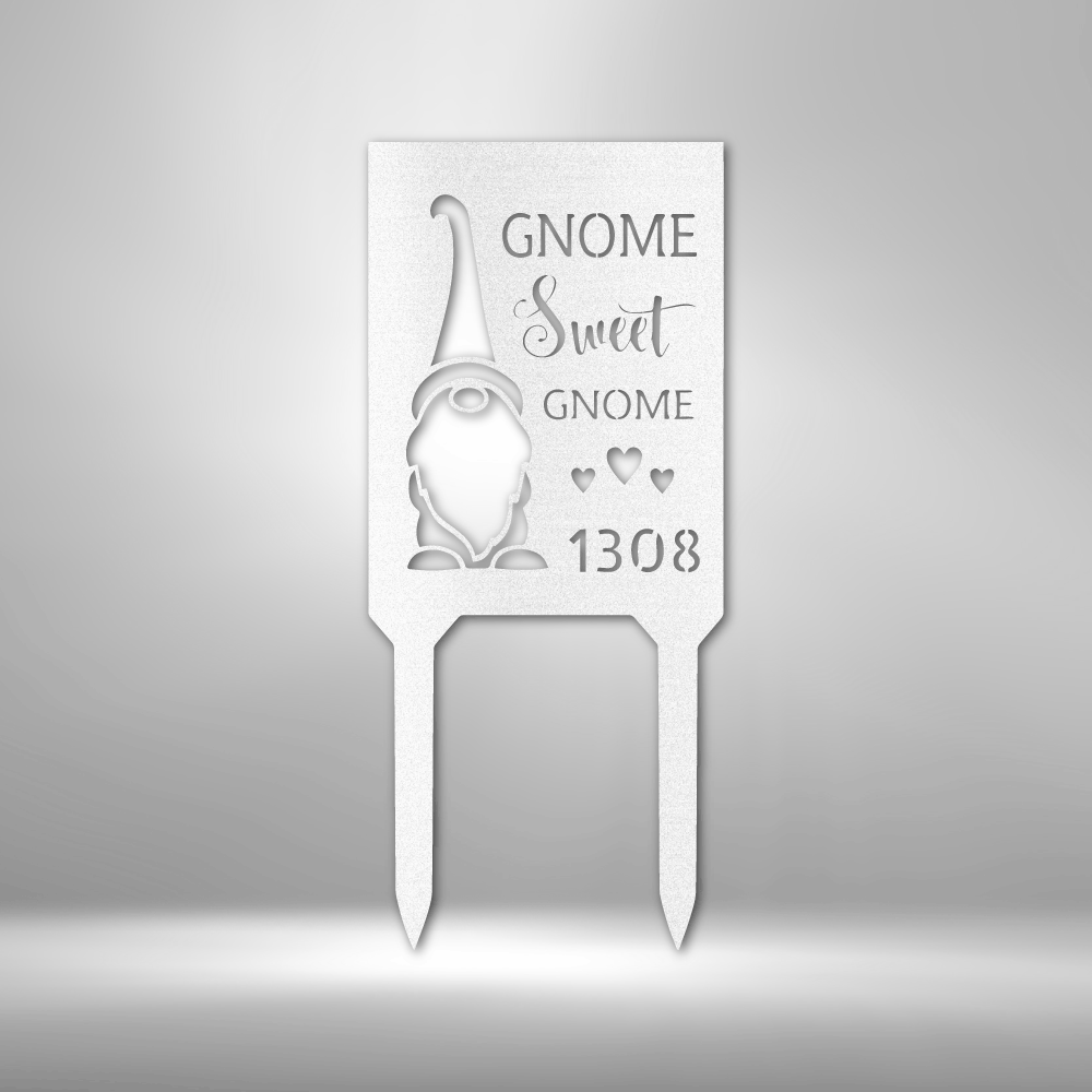 Gnome Home Sweet Gnome Steel Stake, Personalized Address Number Stake, Gnome Address Metal Stake, Gnome Address Metal Sign - Family Gear Collections