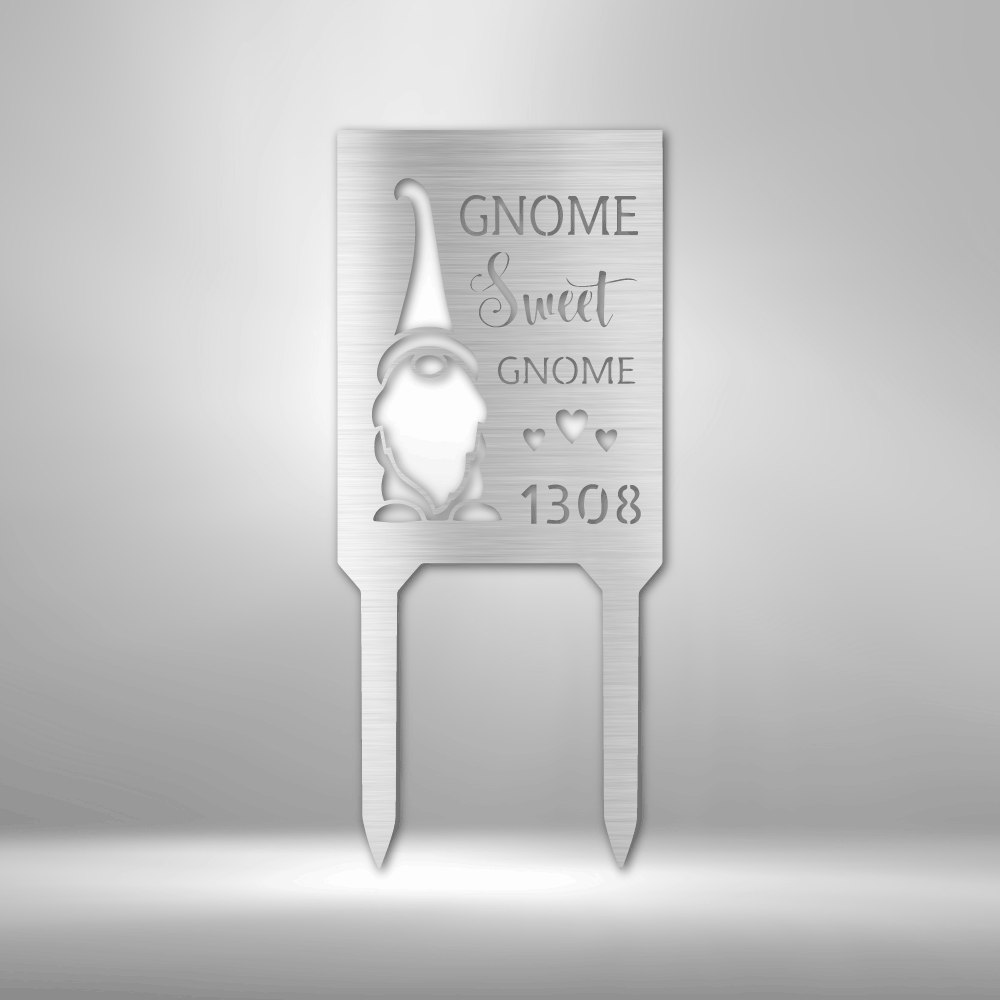 Gnome Home Sweet Gnome Steel Stake, Personalized Address Number Stake, Gnome Address Metal Stake, Gnome Address Metal Sign - Family Gear Collections