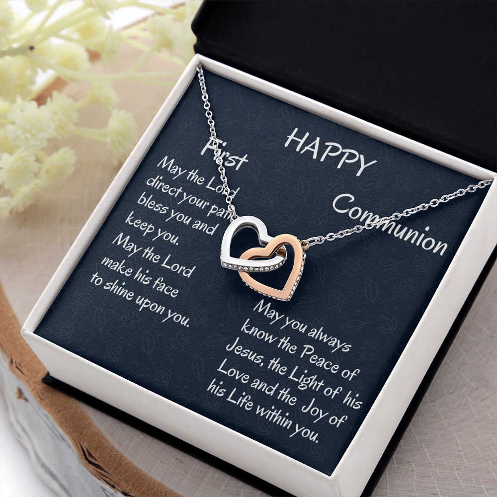 Happy First Communion, Interlocking Hearts Necklace, Christian Gift, First Communion Gifts, From Loving Mom - Family Gear Collections