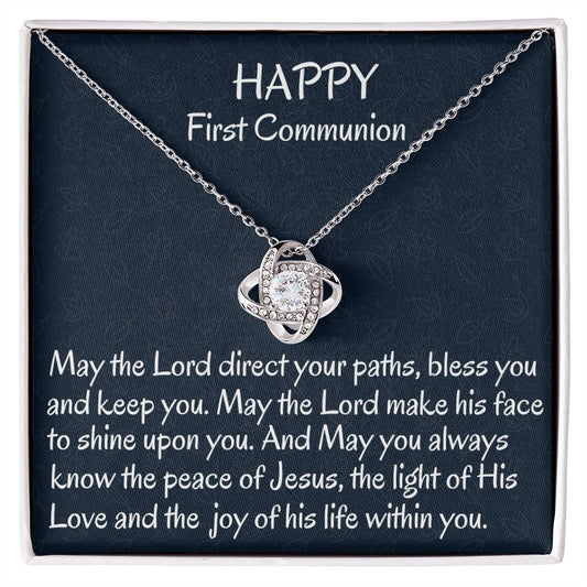 Happy First Communion, Love Knot Necklace, Christian Gift, Baptism Gift, Dad To Daughter, I Love You. - Family Gear Collections