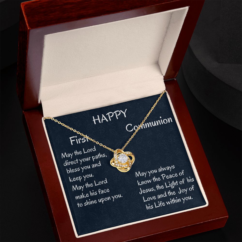 Happy First Communion, Love Knot Necklace, Christian Gifts, First Communion Gift, From Loving Mom - Family Gear Collections