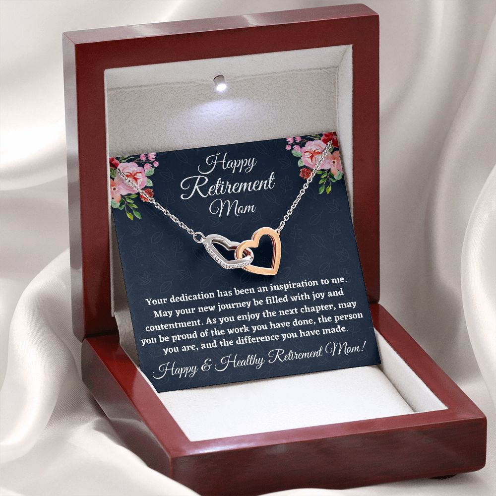 Happy Retirement Mom, Interlocking Hearts Necklace, Best Retirement Gift, Christmas Gift, Happy Retirement Gift. - Family Gear Collections