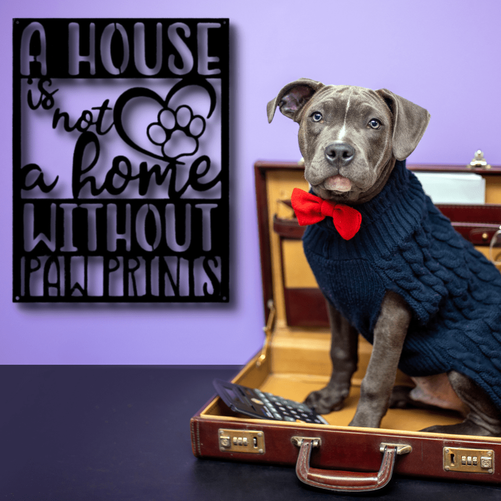 Home with Paw Print Metal Art Sign, Home Wall Hangings, House warming Gift For A Dog Lover, Dog Paw Print Monogram, Wall Art Decor. - Family Gear Collections