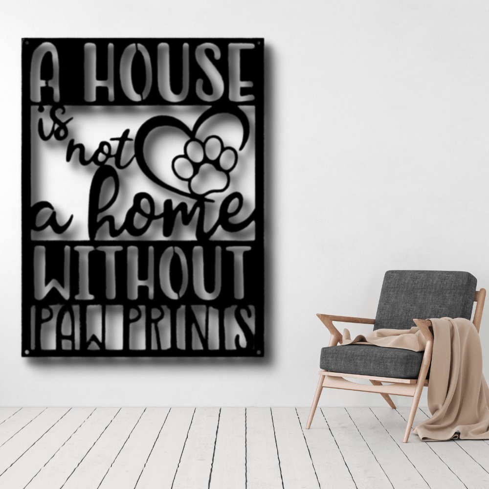 Home with Paw Print Metal Art Sign, Home Wall Hangings, House warming Gift For A Dog Lover, Dog Paw Print Monogram, Wall Art Decor. - Family Gear Collections