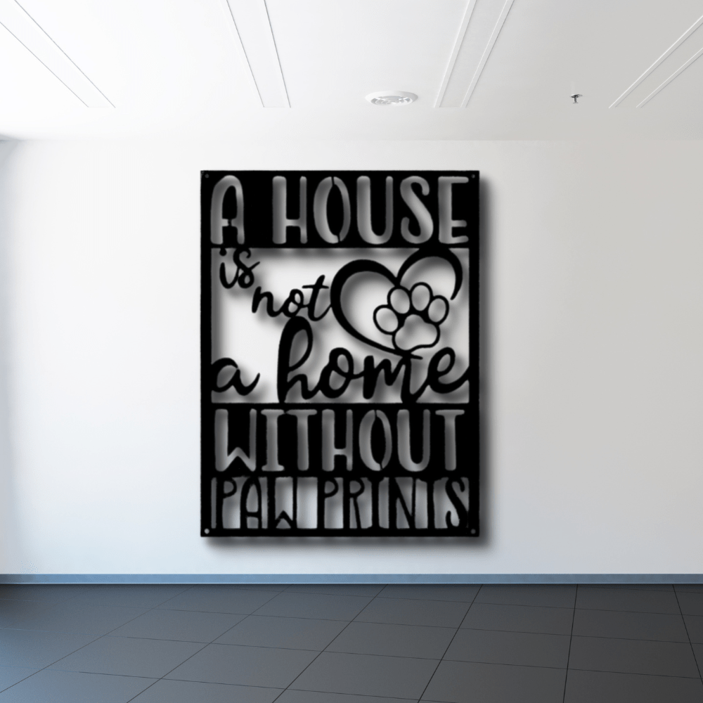 Home with Paw Print Metal Art Sign, Home Wall Hangings, House warming Gift For A Dog Lover, Dog Paw Print Monogram, Wall Art Decor. - Family Gear Collections