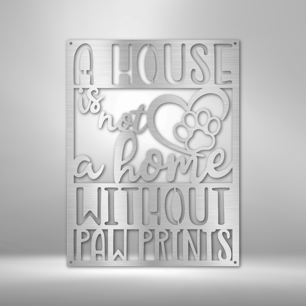 Home with Paw Print Metal Art Sign, Home Wall Hangings, House warming Gift For A Dog Lover, Dog Paw Print Monogram, Wall Art Decor. - Family Gear Collections