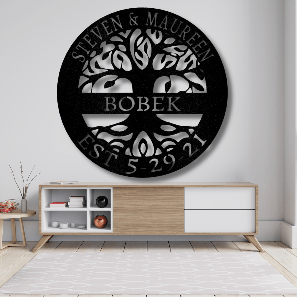New Elaborate Tree Of Life Metal Sign, Custom Tree of life Metal Art, In love Metal Wall Hanging Gifts For Newlyweds, Custom Established Tree of Life Decor, Wedding Anniversary Gifts For Married Couple - Family Gear Collections