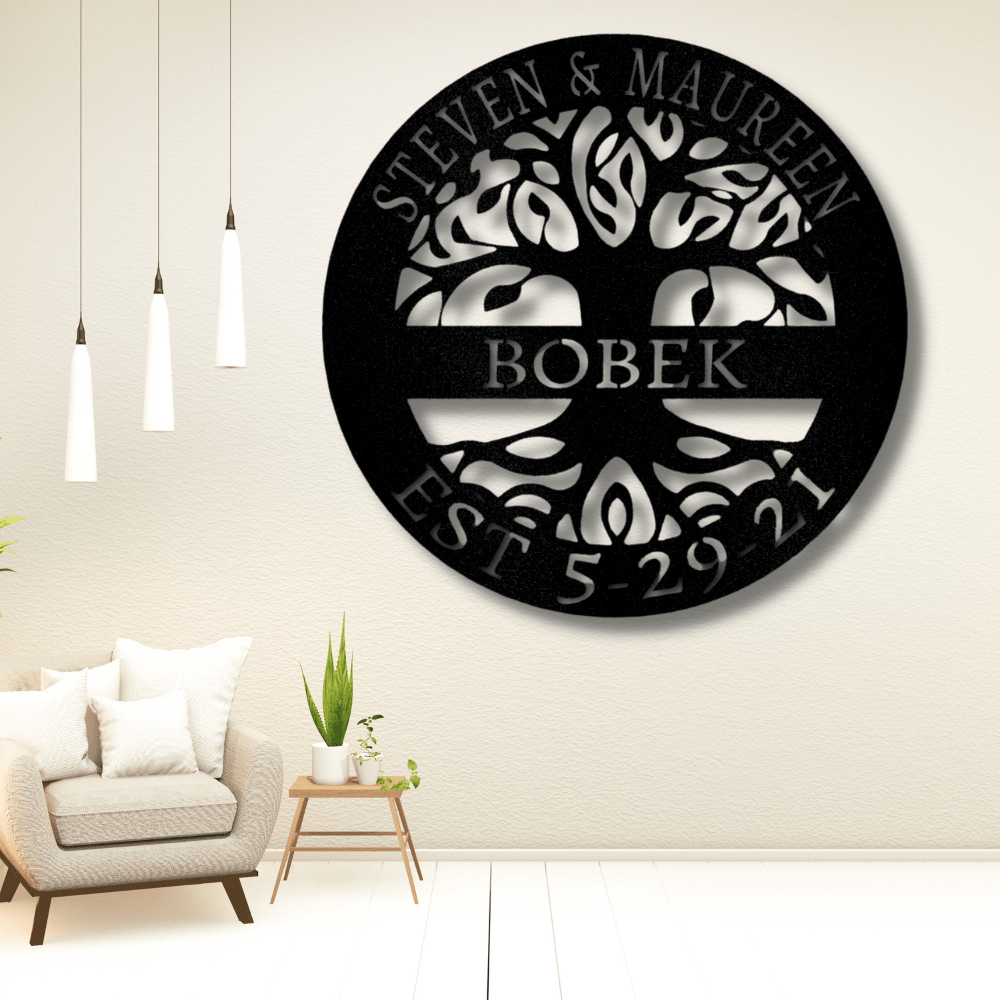 New Elaborate Tree Of Life Metal Sign, Custom Tree of life Metal Art, In love Metal Wall Hanging Gifts For Newlyweds, Custom Established Tree of Life Decor, Wedding Anniversary Gifts For Married Couple - Family Gear Collections