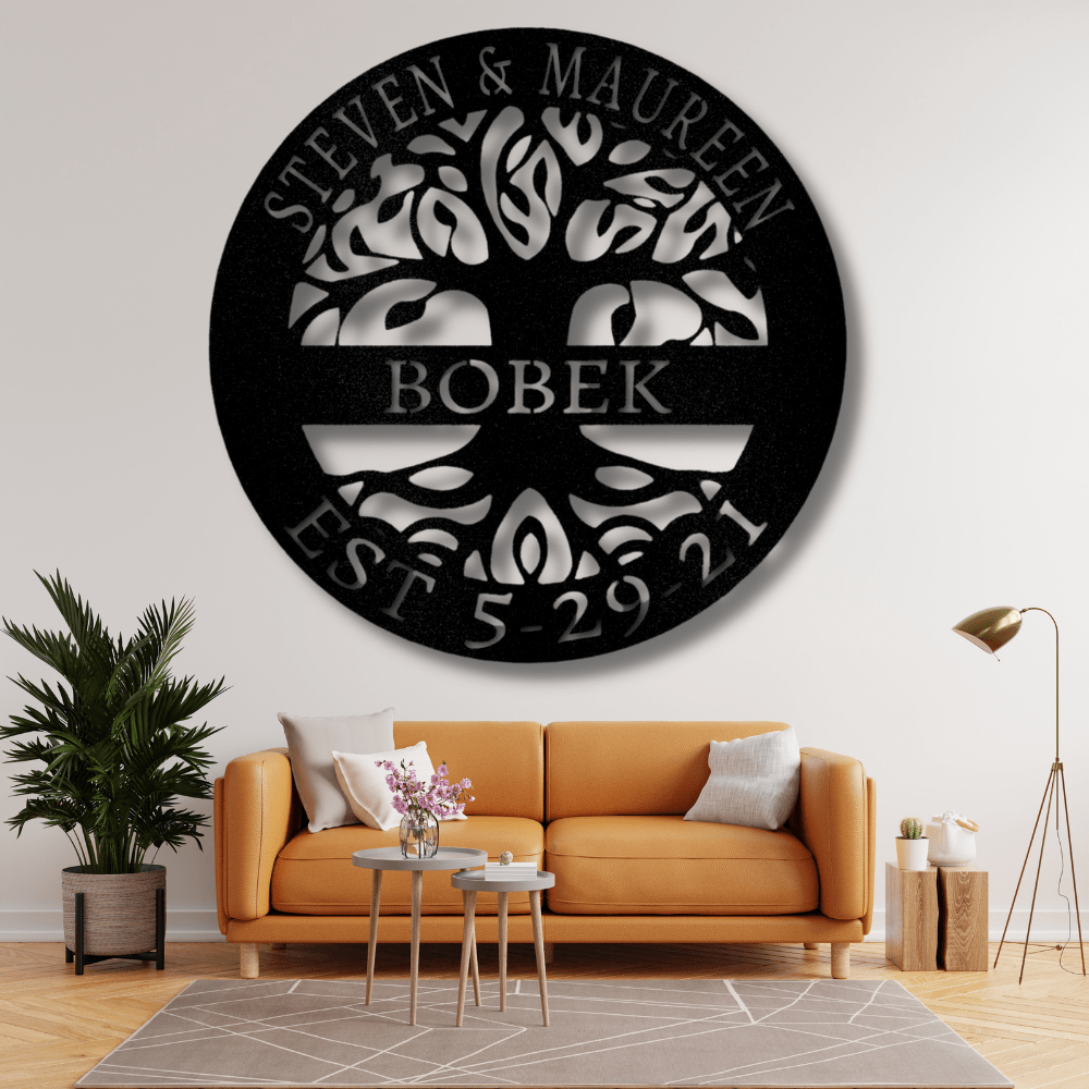 New Elaborate Tree Of Life Metal Sign, Custom Tree of life Metal Art, In love Metal Wall Hanging Gifts For Newlyweds, Custom Established Tree of Life Decor, Wedding Anniversary Gifts For Married Couple - Family Gear Collections