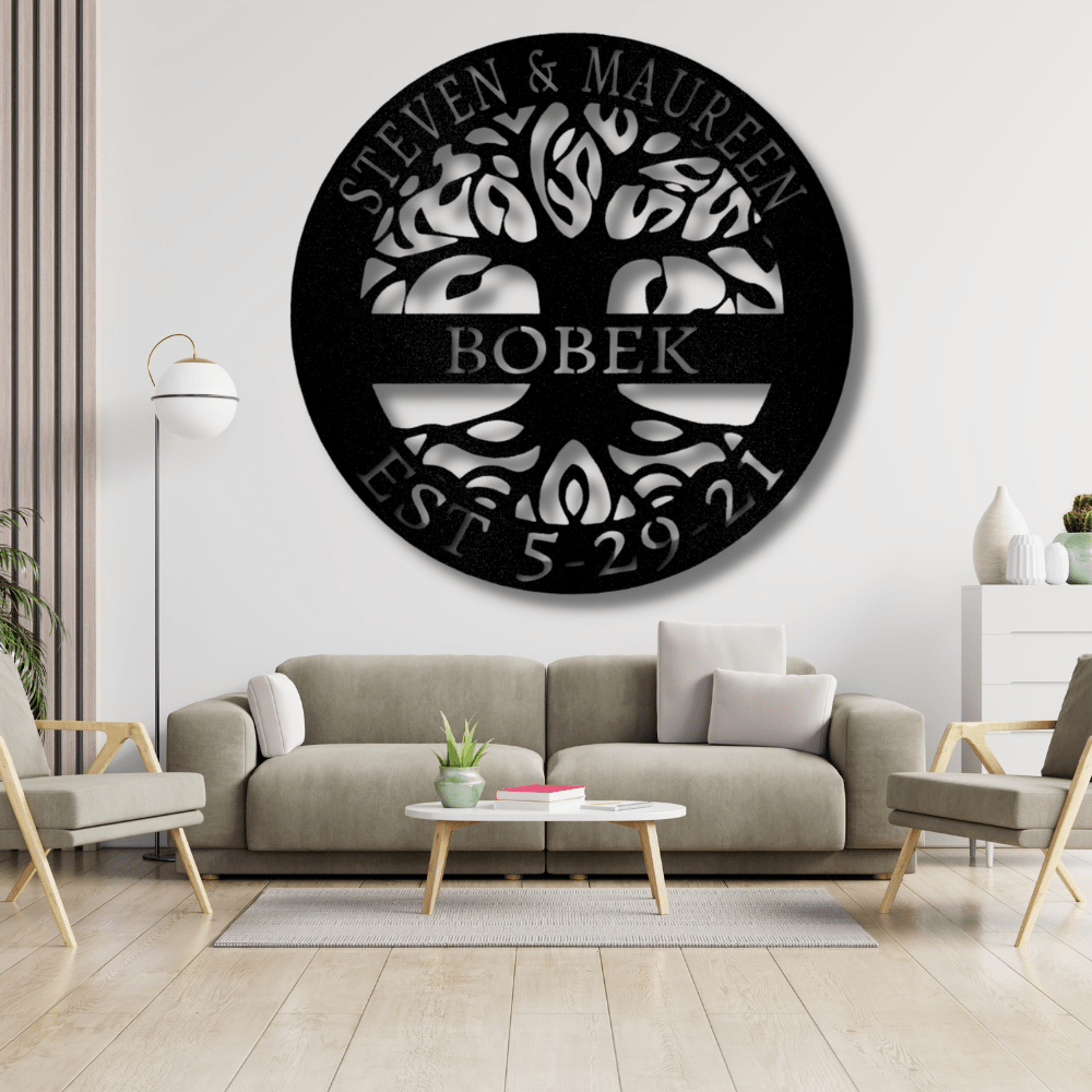 New Elaborate Tree Of Life Metal Sign, Custom Tree of life Metal Art, In love Metal Wall Hanging Gifts For Newlyweds, Custom Established Tree of Life Decor, Wedding Anniversary Gifts For Married Couple - Family Gear Collections