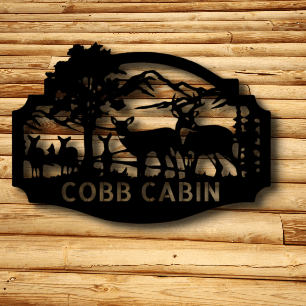 Personalized Deer Family Metal Art Sign, Custom Deer Metal Wall Decor, Cabin Wall Hanging, Indoor Metal Art Signs, Birthday Gift For Dad, Family Name Sign. - Family Gear Collections