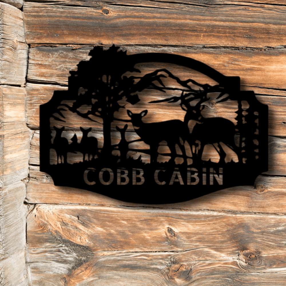 Personalized Deer Family Metal Art Sign, Custom Deer Metal Wall Decor, Cabin Wall Hanging, Indoor Metal Art Signs, Birthday Gift For Dad, Family Name Sign. - Family Gear Collections