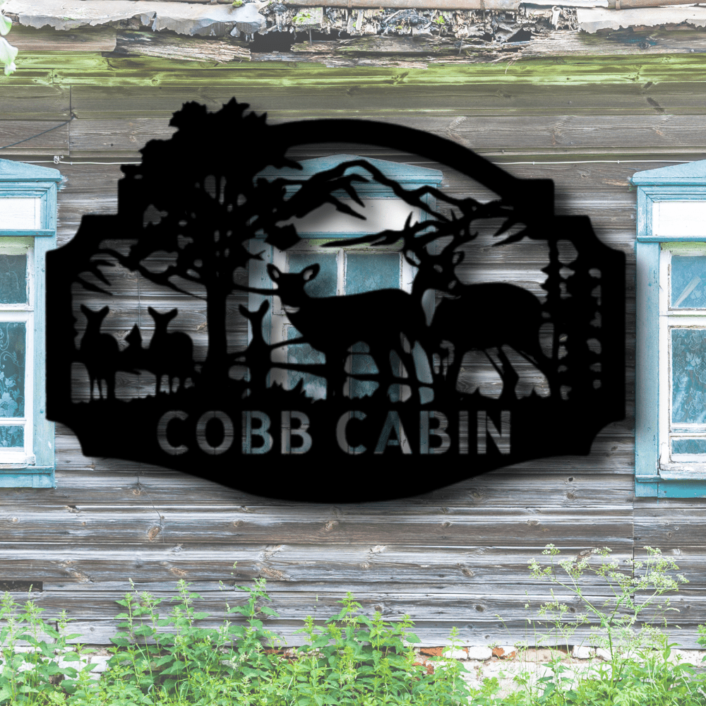 Personalized Deer Family Metal Art Sign, Custom Deer Metal Wall Decor, Cabin Wall Hanging, Indoor Metal Art Signs, Birthday Gift For Dad, Family Name Sign. - Family Gear Collections