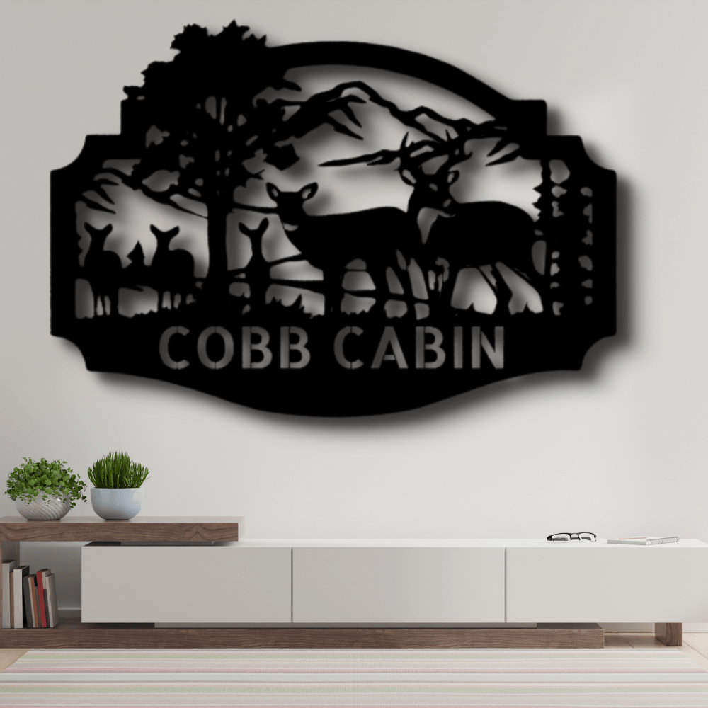 Personalized Deer Family Metal Art Sign, Custom Deer Metal Wall Decor, Cabin Wall Hanging, Indoor Metal Art Signs, Birthday Gift For Dad, Family Name Sign. - Family Gear Collections