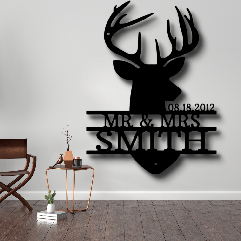 Personalized Deer Head Metal Sign, Custom Deer Head Couple Gift, Wedding Anniversary Gifts, Valentine Gift, Wall Art Decor, Housewarming Gifts. - Family Gear Collections