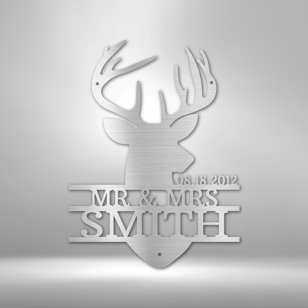 Personalized Deer Head Metal Sign, Custom Deer Head Couple Gift, Wedding Anniversary Gifts, Valentine Gift, Wall Art Decor, Housewarming Gifts. - Family Gear Collections