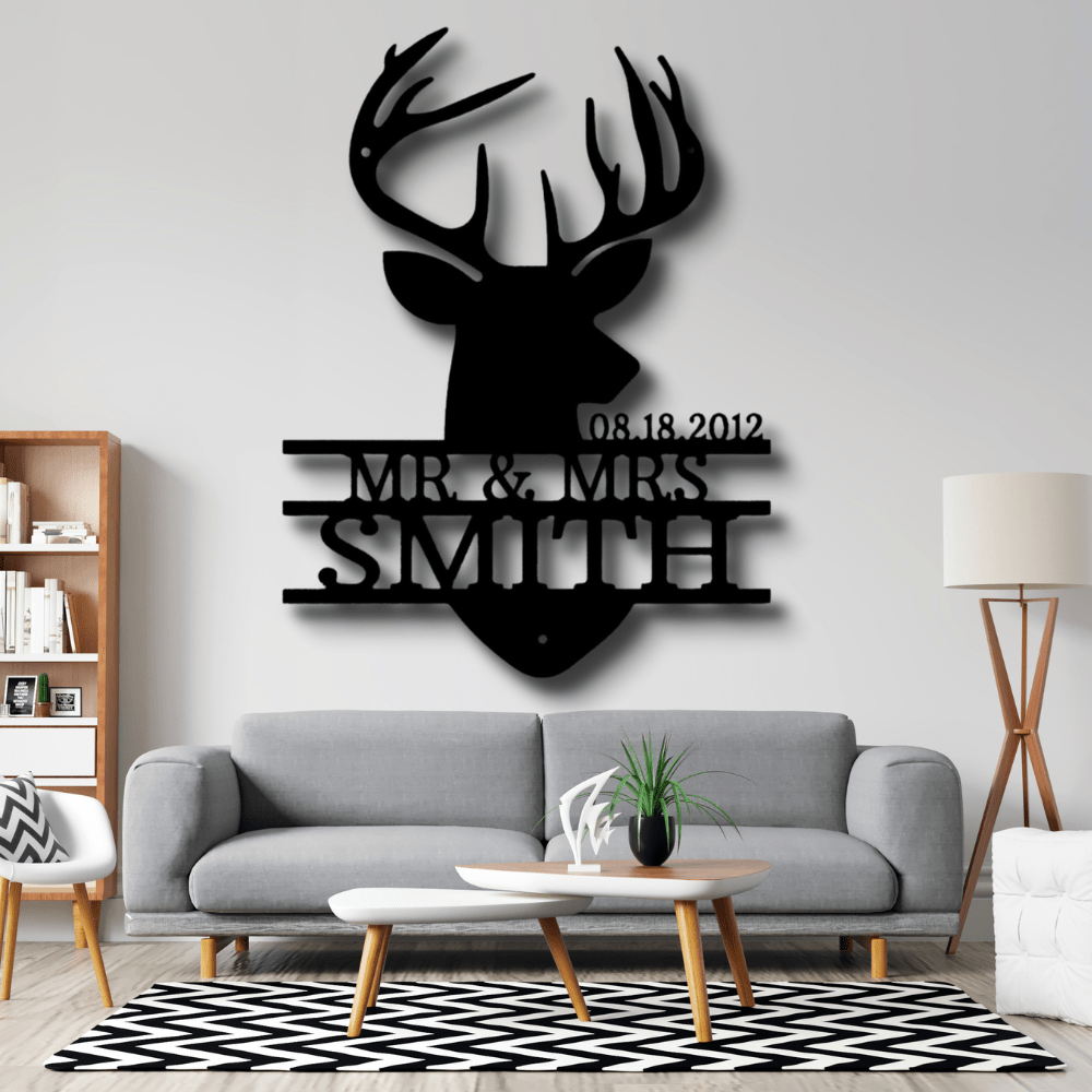 Personalized Deer Head Metal Sign, Custom Deer Head Couple Gift, Wedding Anniversary Gifts, Valentine Gift, Wall Art Decor, Housewarming Gifts. - Family Gear Collections