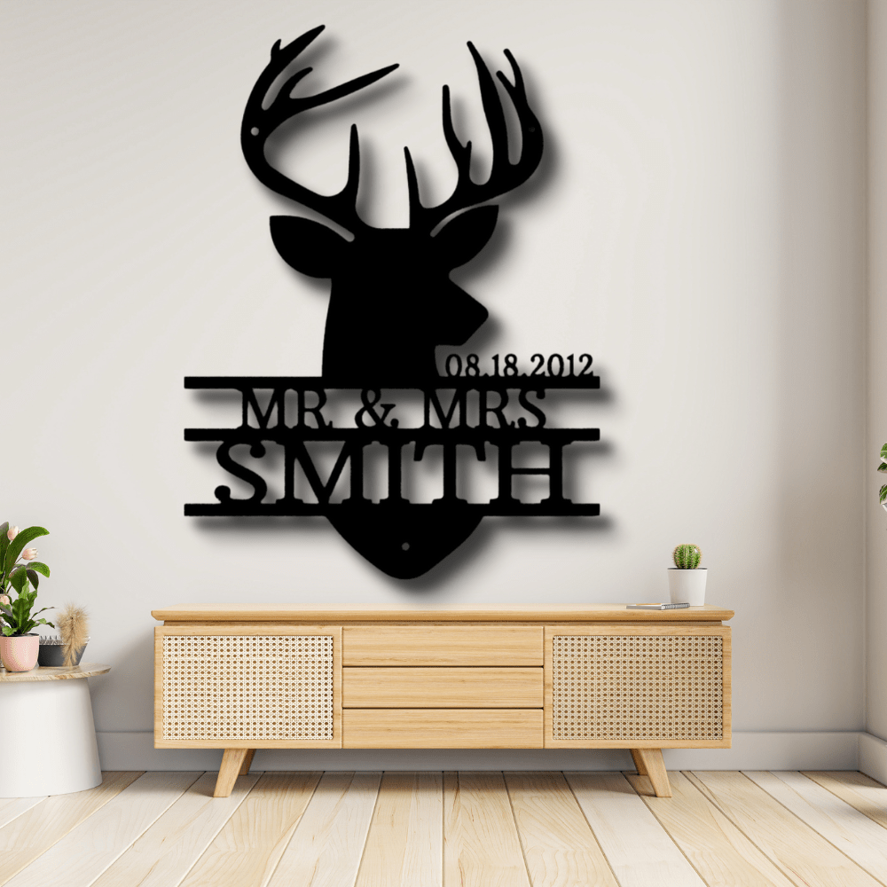 Personalized Deer Head Metal Sign, Custom Deer Head Couple Gift, Wedding Anniversary Gifts, Valentine Gift, Wall Art Decor, Housewarming Gifts. - Family Gear Collections