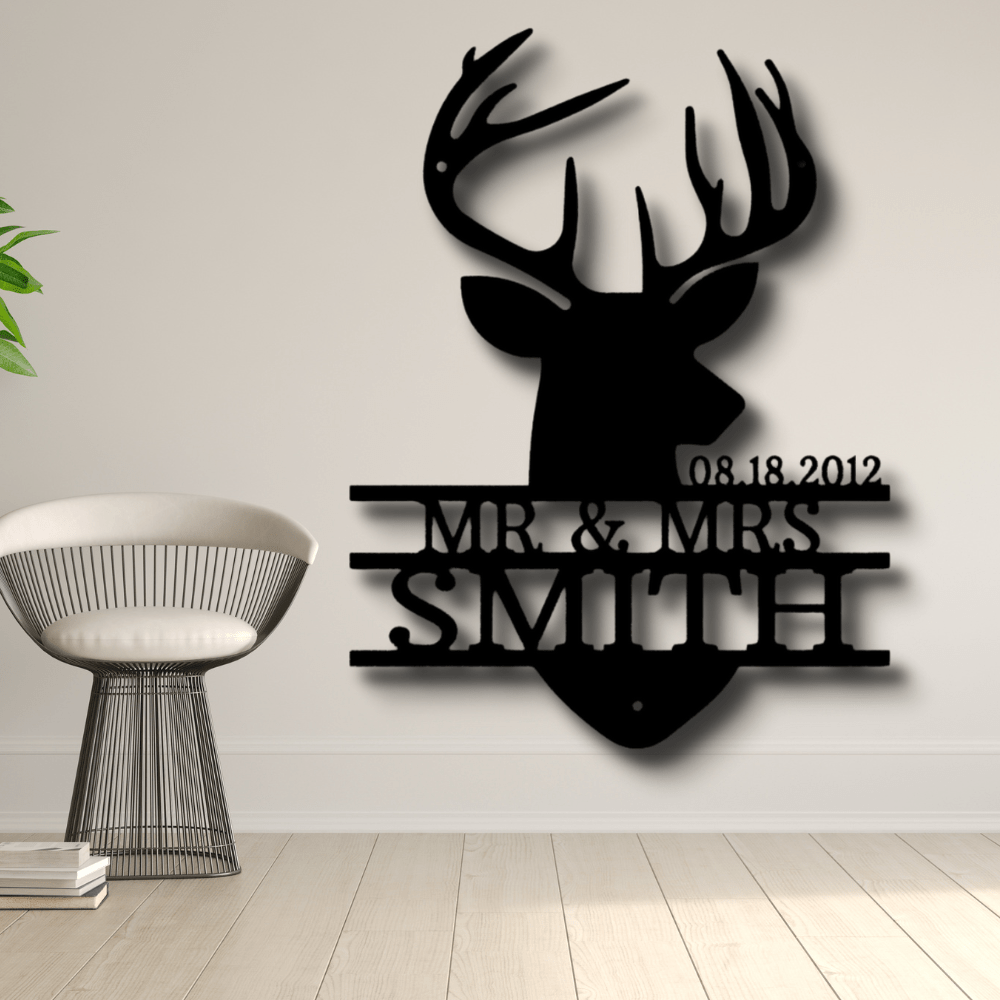 Personalized Deer Head Metal Sign, Custom Deer Head Couple Gift, Wedding Anniversary Gifts, Valentine Gift, Wall Art Decor, Housewarming Gifts. - Family Gear Collections