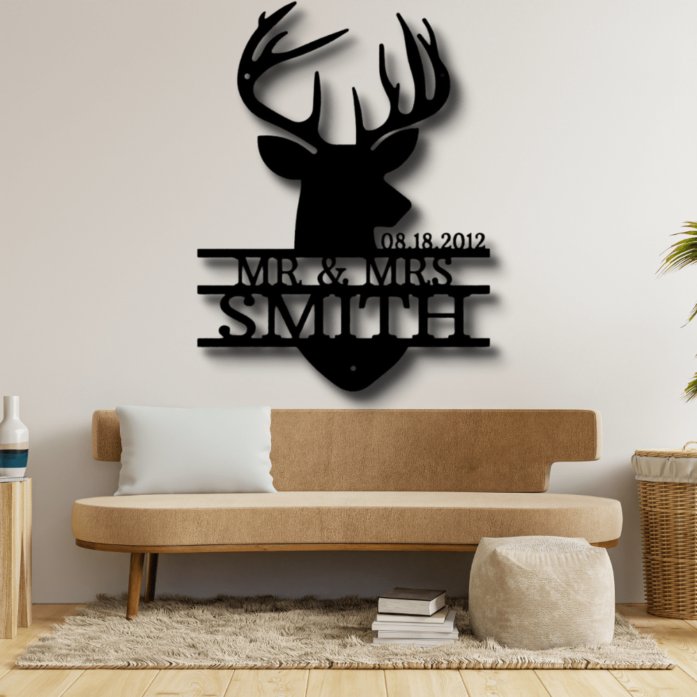 Personalized Deer Head Metal Sign, Custom Deer Head Couple Gift, Wedding Anniversary Gifts, Valentine Gift, Wall Art Decor, Housewarming Gifts. - Family Gear Collections