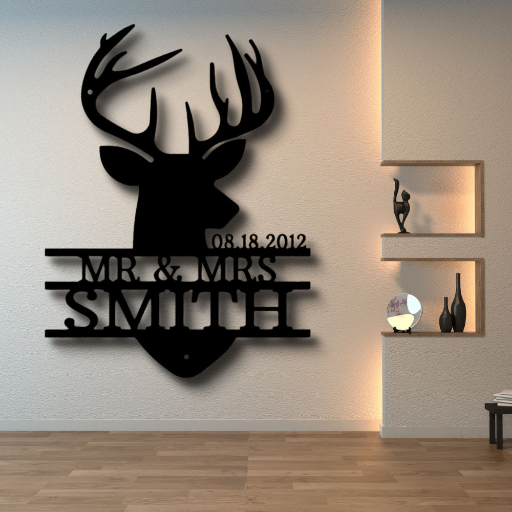 Personalized Deer Head Metal Sign, Custom Deer Head Couple Gift, Wedding Anniversary Gifts, Valentine Gift, Wall Art Decor, Housewarming Gifts. - Family Gear Collections