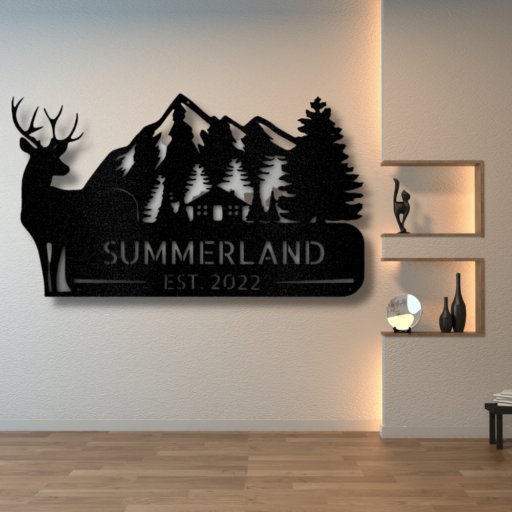 Personalized Mountain Deer Metal Sign, Custom Deer In The Wild Wall Decor, Housewarming Wall Art, Birthday Gift For Him, Indoor Hangings. - Family Gear Collections
